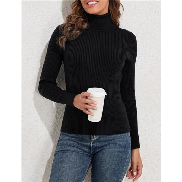 Women's Ribbed Turtleneck Long Sleeve Sweater - Picture 4 of 7